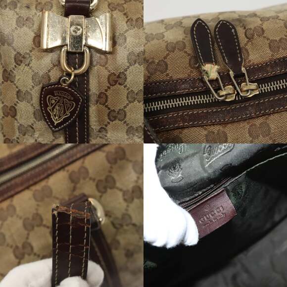 GUCCI GG Crystal Shoulder Bag Coated Canvas Brown Gold - Picture 11 of 13